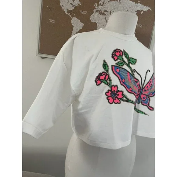 YES Clothing Co. Vintage 90s Y2K Fairy Neon Butterfly Crop T-Shirt One Size - Picture 10 of 11